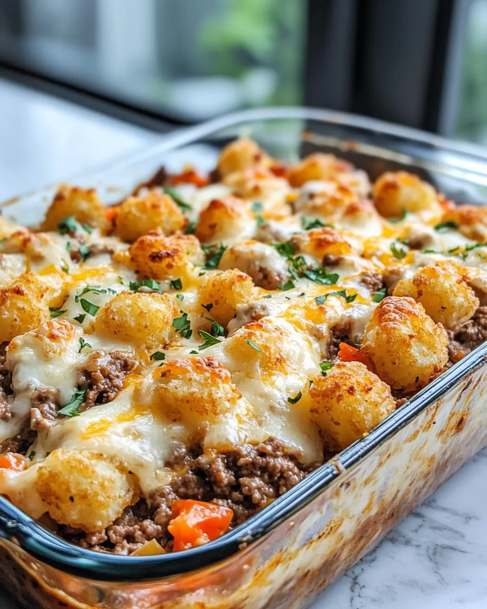 Easy Tater Tot Casserole with Ground Beef food shot