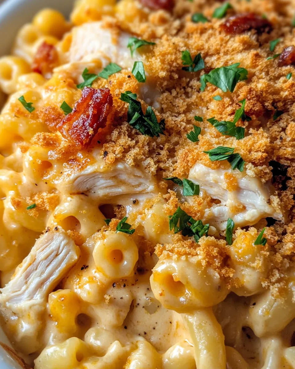 Delicious BBQ Chicken Mac And Cheese food shot