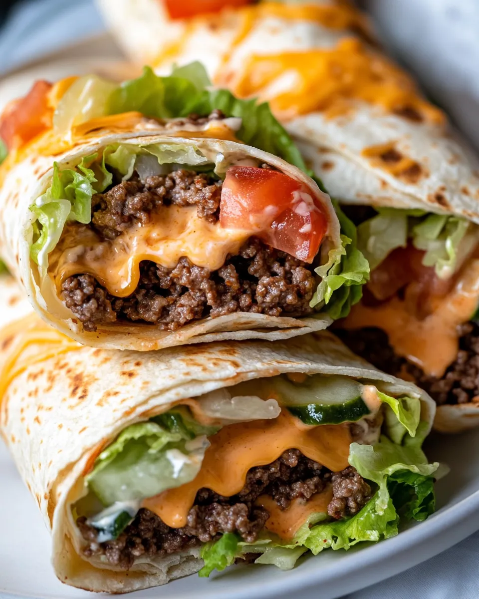 Easy Cheeseburger Tortilla Wraps With Special Sauce food shot