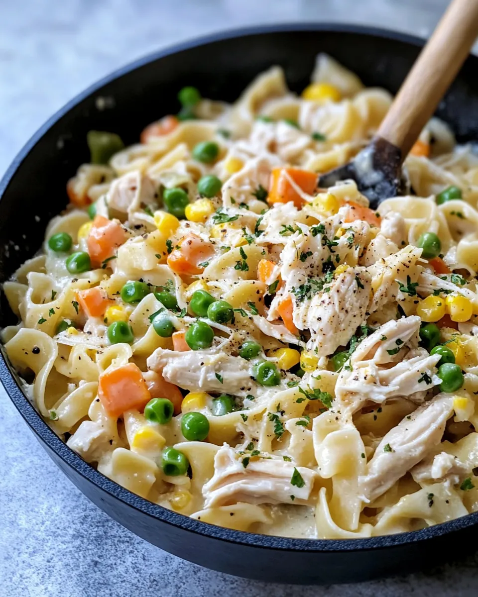 Easy Chicken Pot Pie Noodle Skillet dish photo