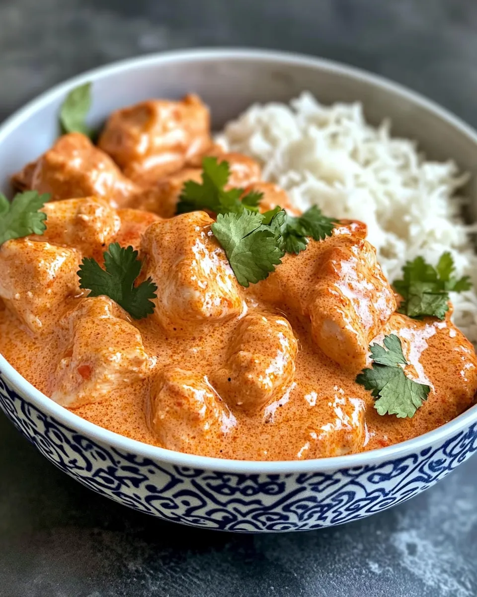 Delicious Creamy Butter Chicken With Rice dish photo