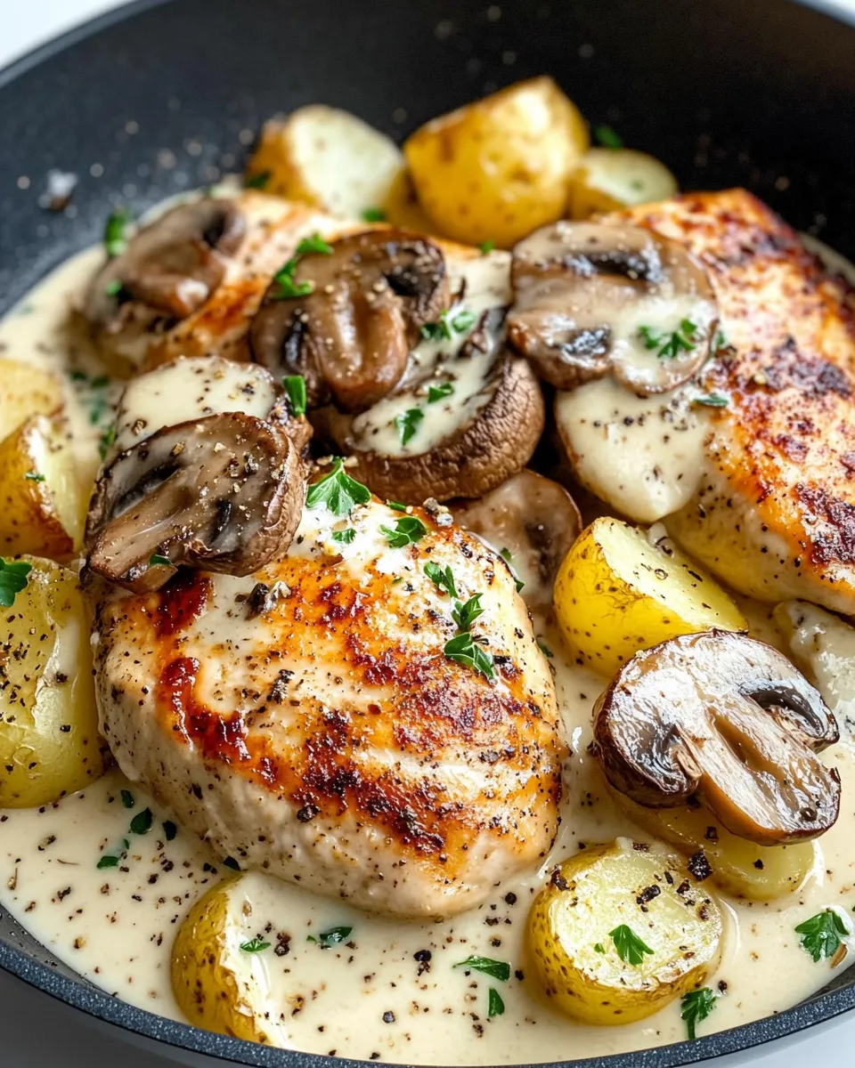 Easy Creamy Mushroom Chicken With Potatoes food shot