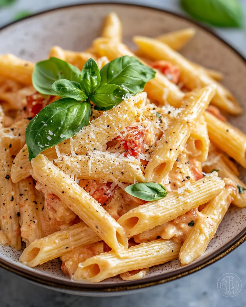 Easy Creamy Roasted Red Pepper Penne food shot