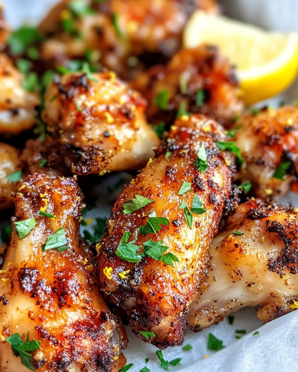 Delicious Crispy Baked Lemon Pepper Wings food shot