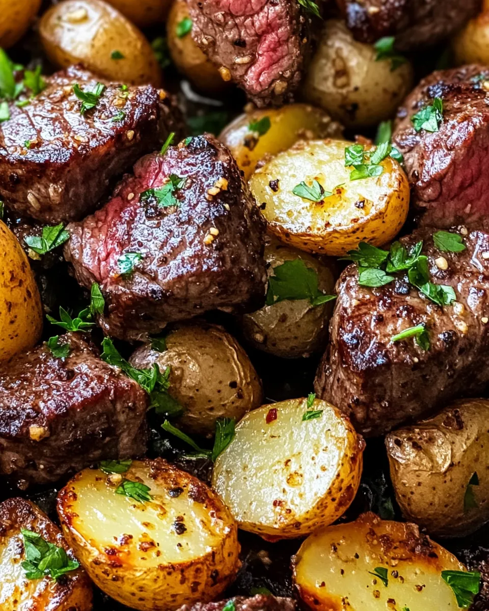 Classic Garlic Butter Steak Bites Potatoes dish photo