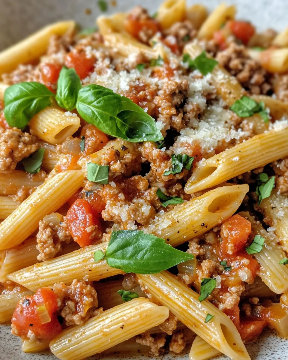 Delicious Ground Turkey Bolognese With Penne food shot