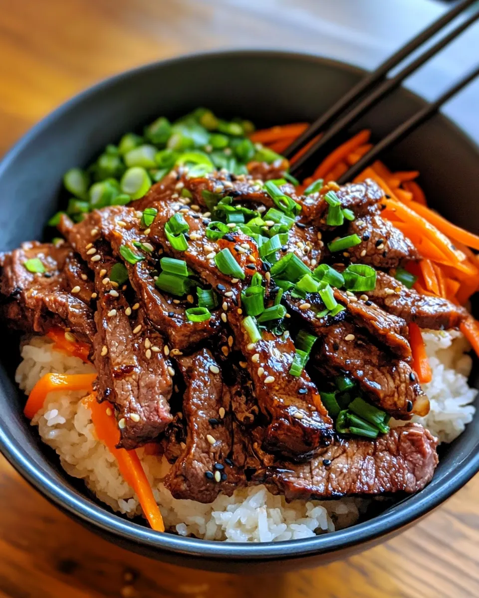 Delicious Korean Bulgogi Beef Rice Bowls food shot