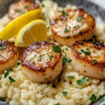 Homemade Lemon Butter Scallops Over Risotto photo