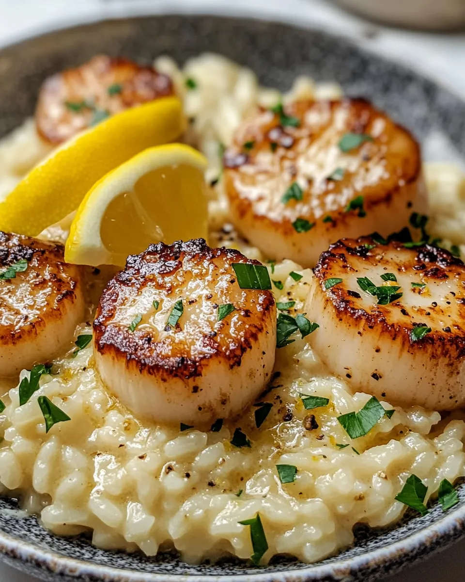 Homemade Lemon Butter Scallops Over Risotto photo