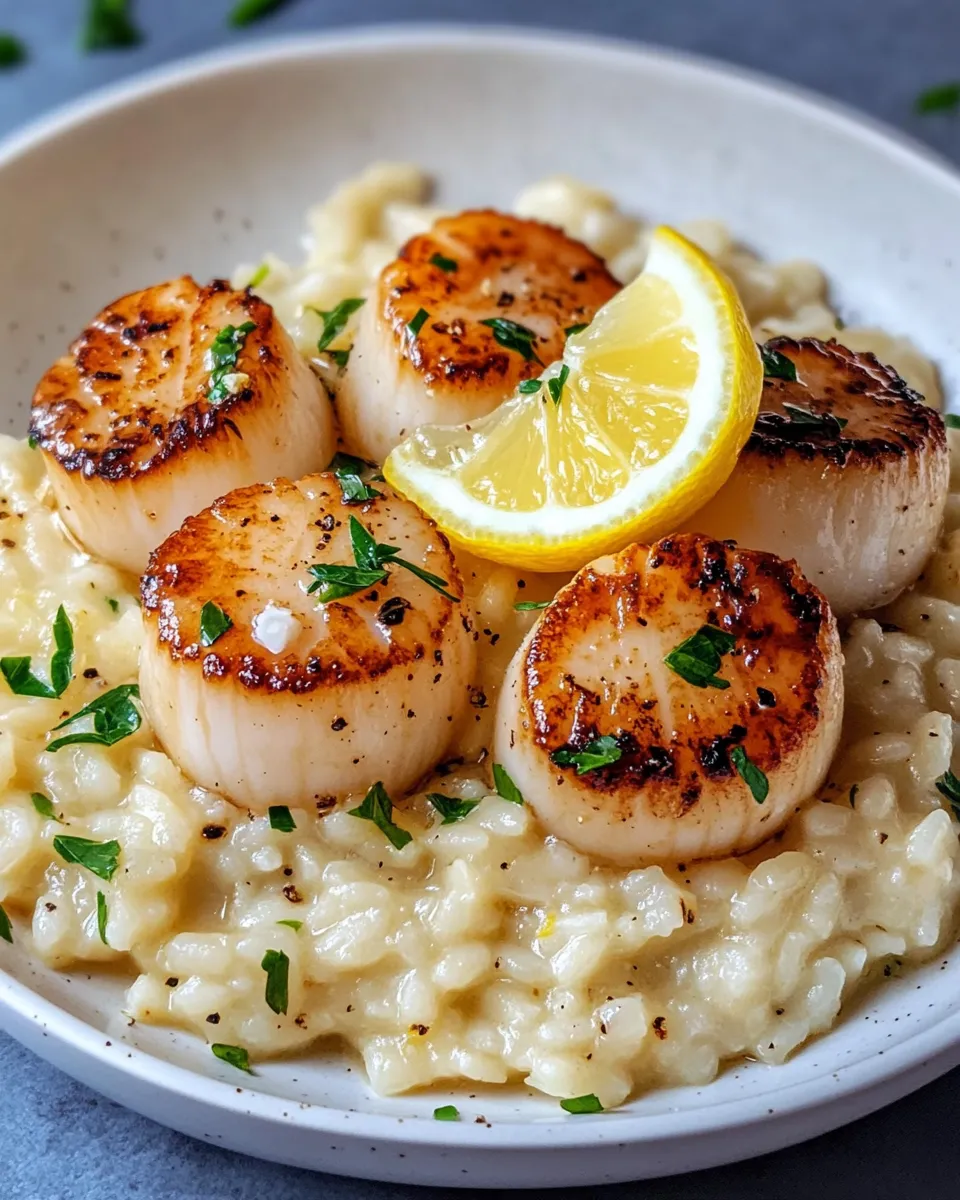 Classic Lemon Butter Scallops Over Risotto image