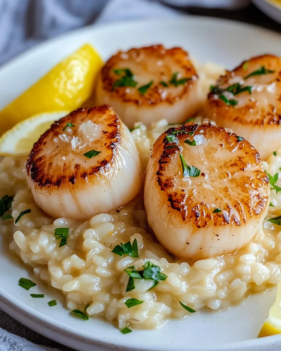 Delicious Lemon Butter Scallops Over Risotto recipe image