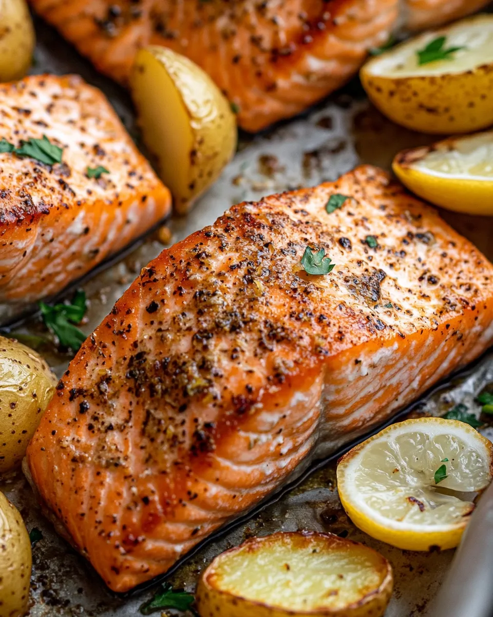 Homemade Lemon Pepper Salmon With Roasted Potatoes photo