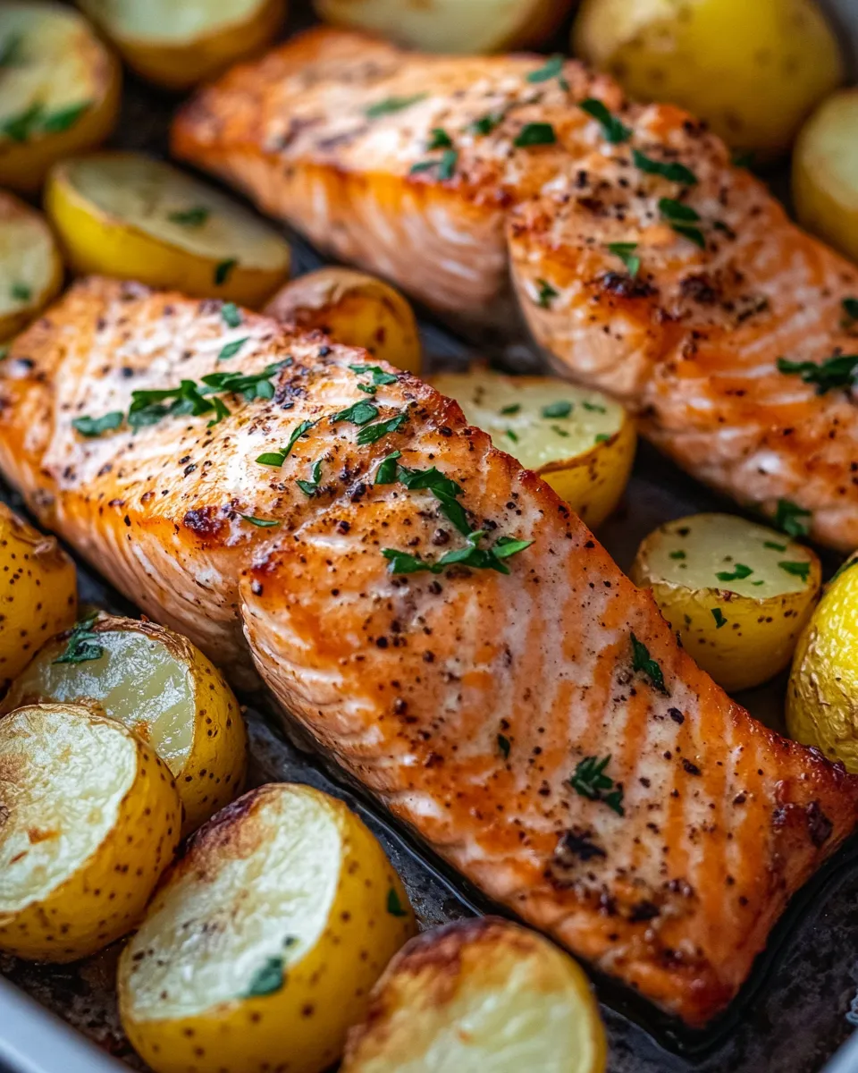 Easy Lemon Pepper Salmon With Roasted Potatoes recipe image