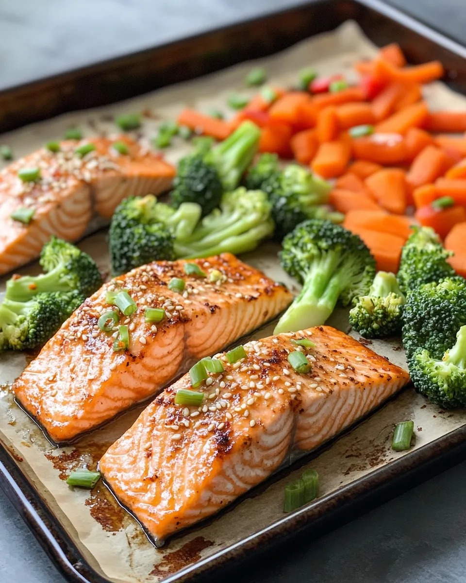 Easy Miso Ginger Salmon Sheet Pan food shot