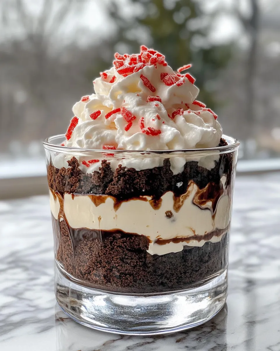 Easy Peppermint Mocha Brownie Trifle food shot