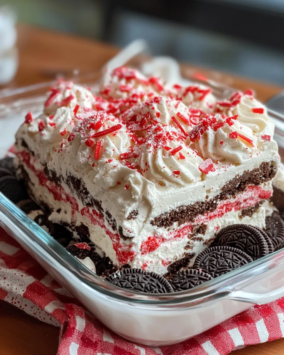Easy Peppermint Oreo Icebox Cake food shot
