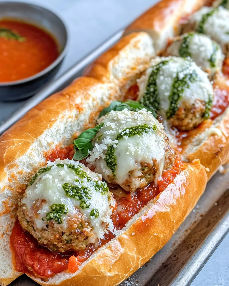 Homemade Pesto Turkey Meatball Subs photo