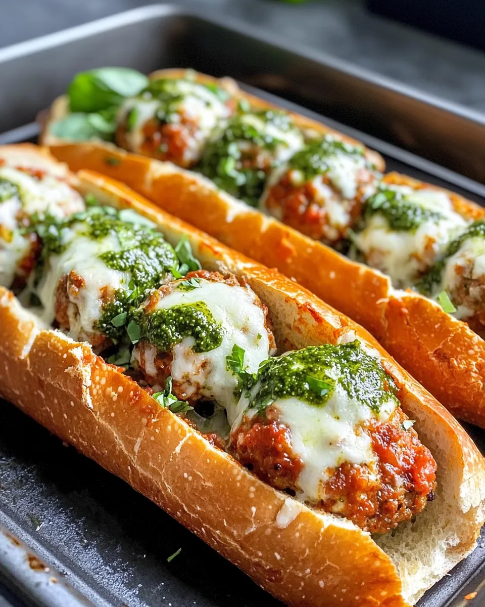 Classic Pesto Turkey Meatball Subs image