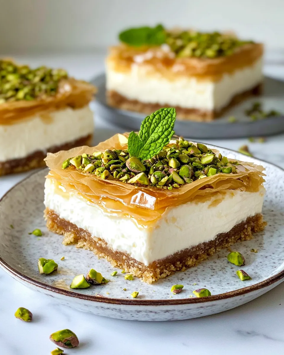 Homemade Pistachio Knafeh Cheesecake Squares photo