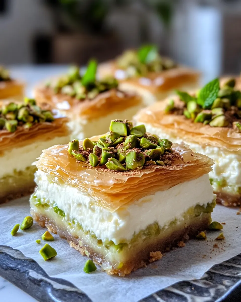 Delicious Pistachio Knafeh Cheesecake Squares dish photo