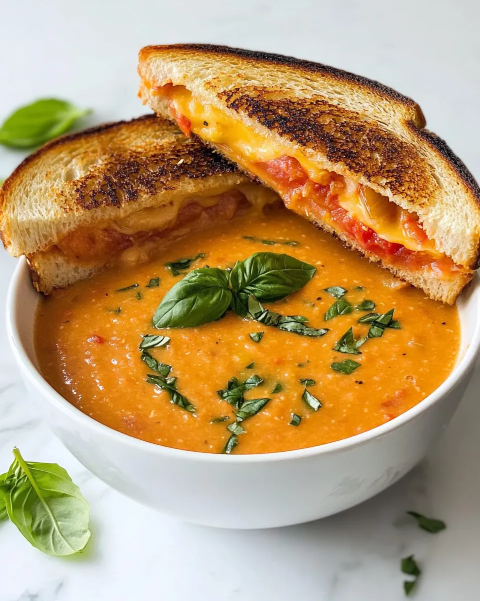 Easy Roasted Tomato Basil Soup With Grilled Cheese recipe image