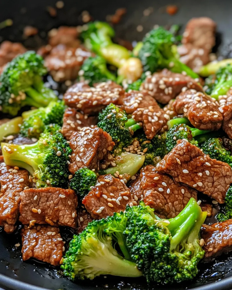 Delicious Sesame Beef And Broccoli Stir-Fry food shot