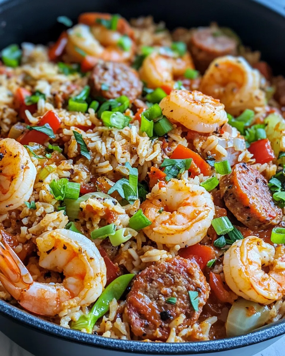 Delicious Shrimp And Turkey Sausage Jambalaya food shot