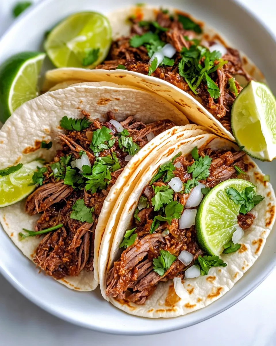 Easy Slow Cooker Beef Barbacoa Tacos food shot