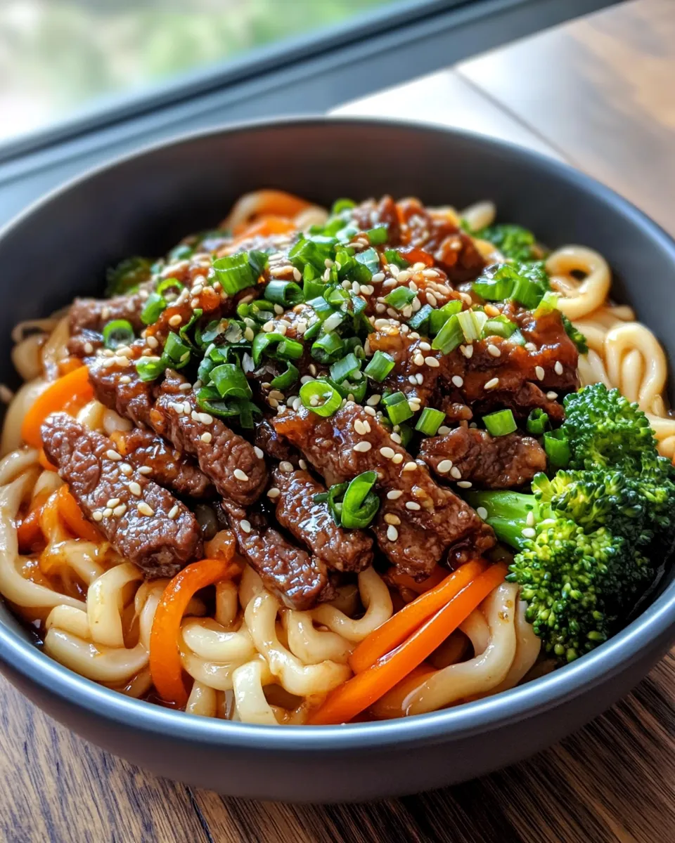 Classic Spicy Gochujang Beef Udon food shot