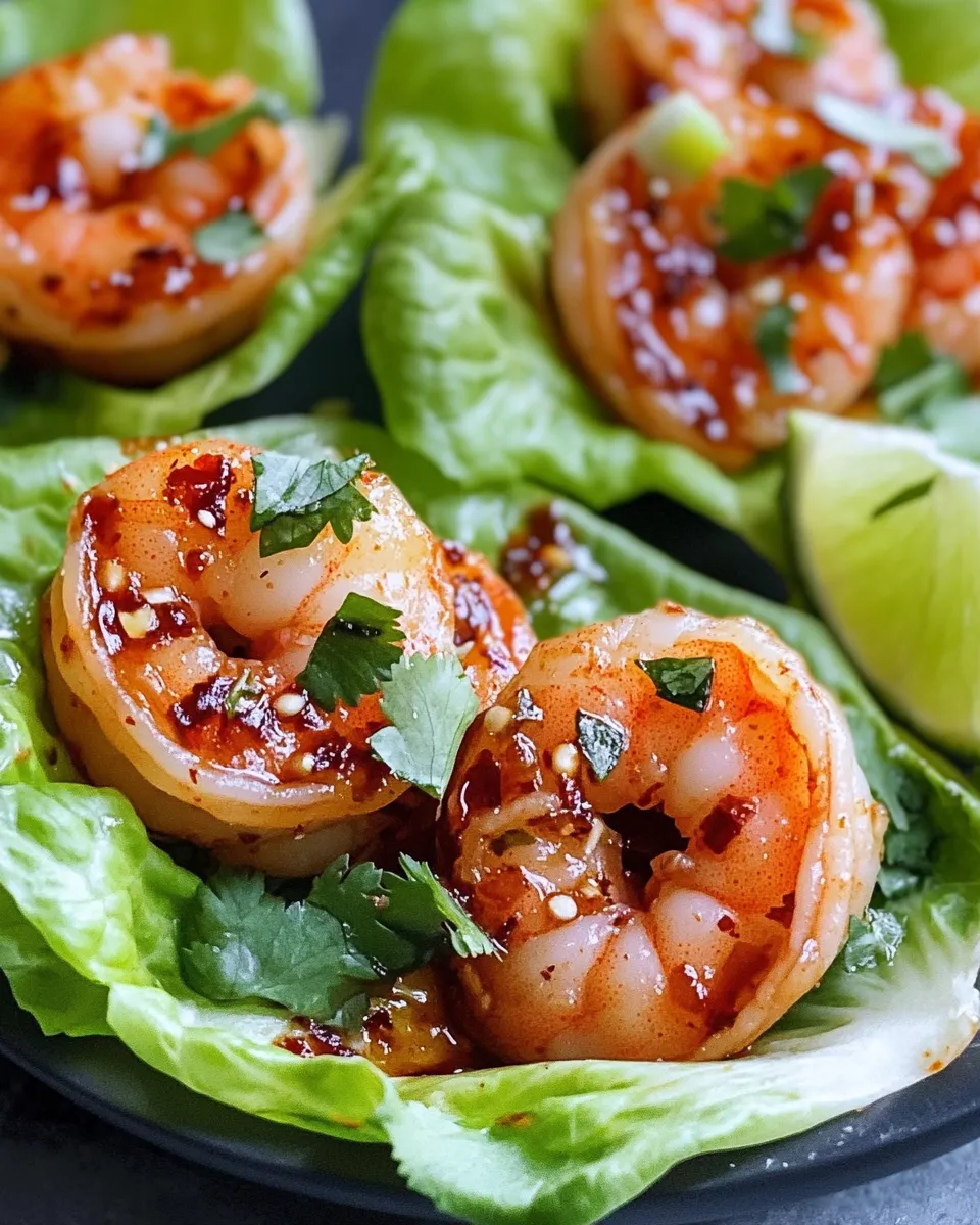 Easy Sriracha Honey Shrimp Lettuce Wraps food shot
