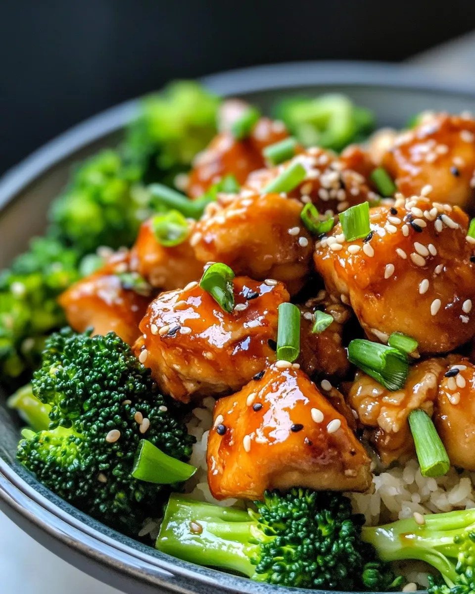 Easy Sticky Orange Chicken With Broccoli plate image