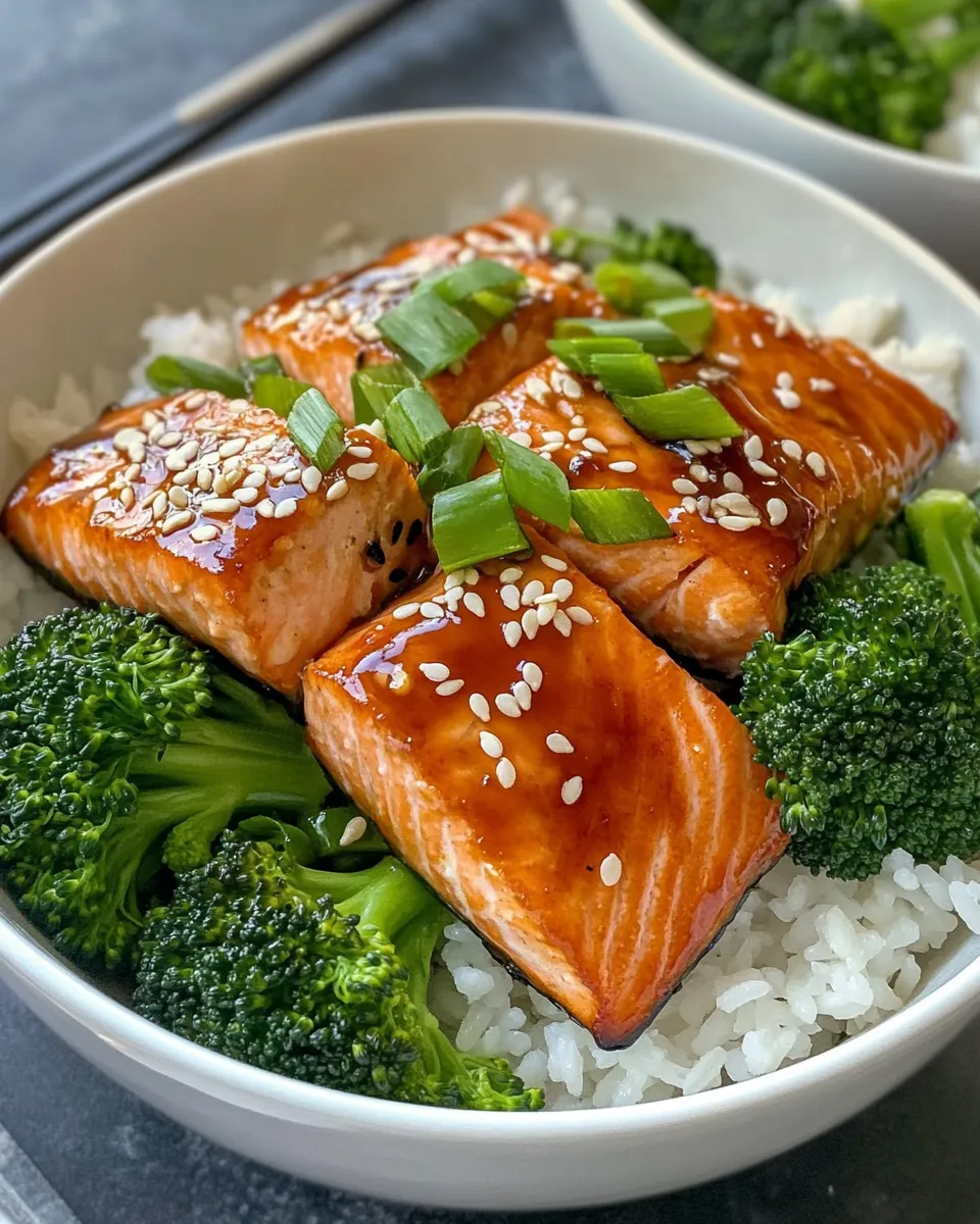 Easy Teriyaki Salmon Rice Bowls food shot