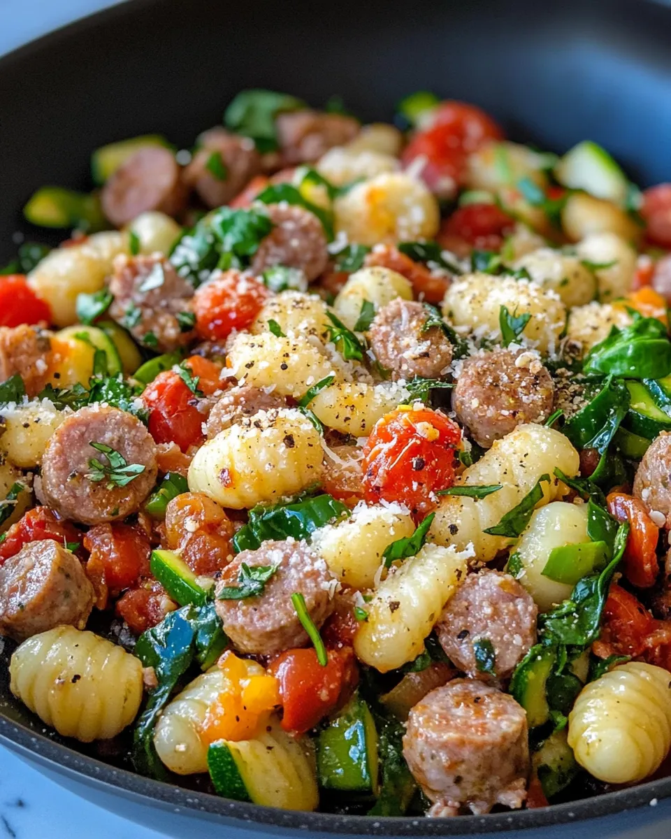 Delicious Tuscan Sausage Gnocchi Skillet plate image