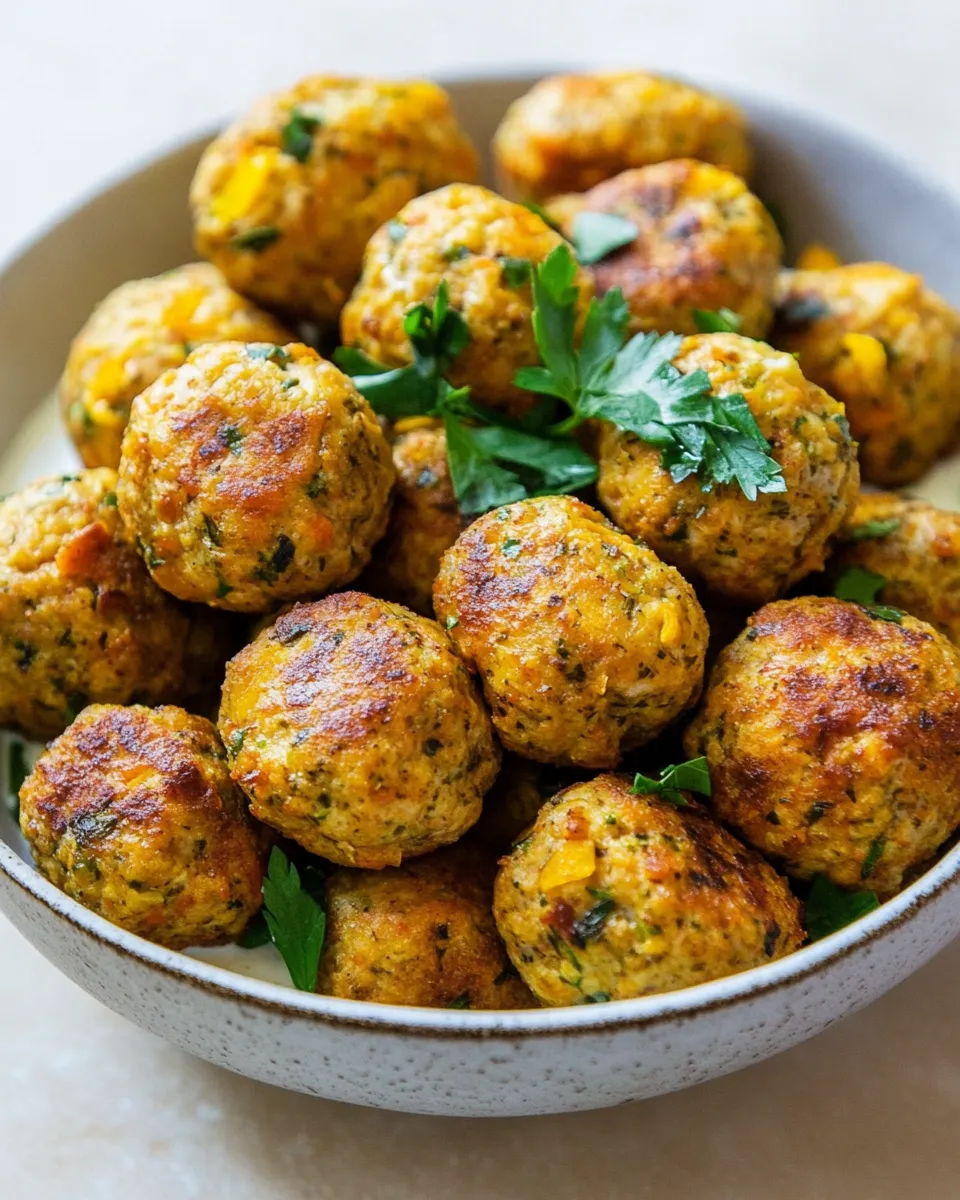 Delicious Baked Chicken Meatballs with Veggies & Yogurt Sauce dish photo