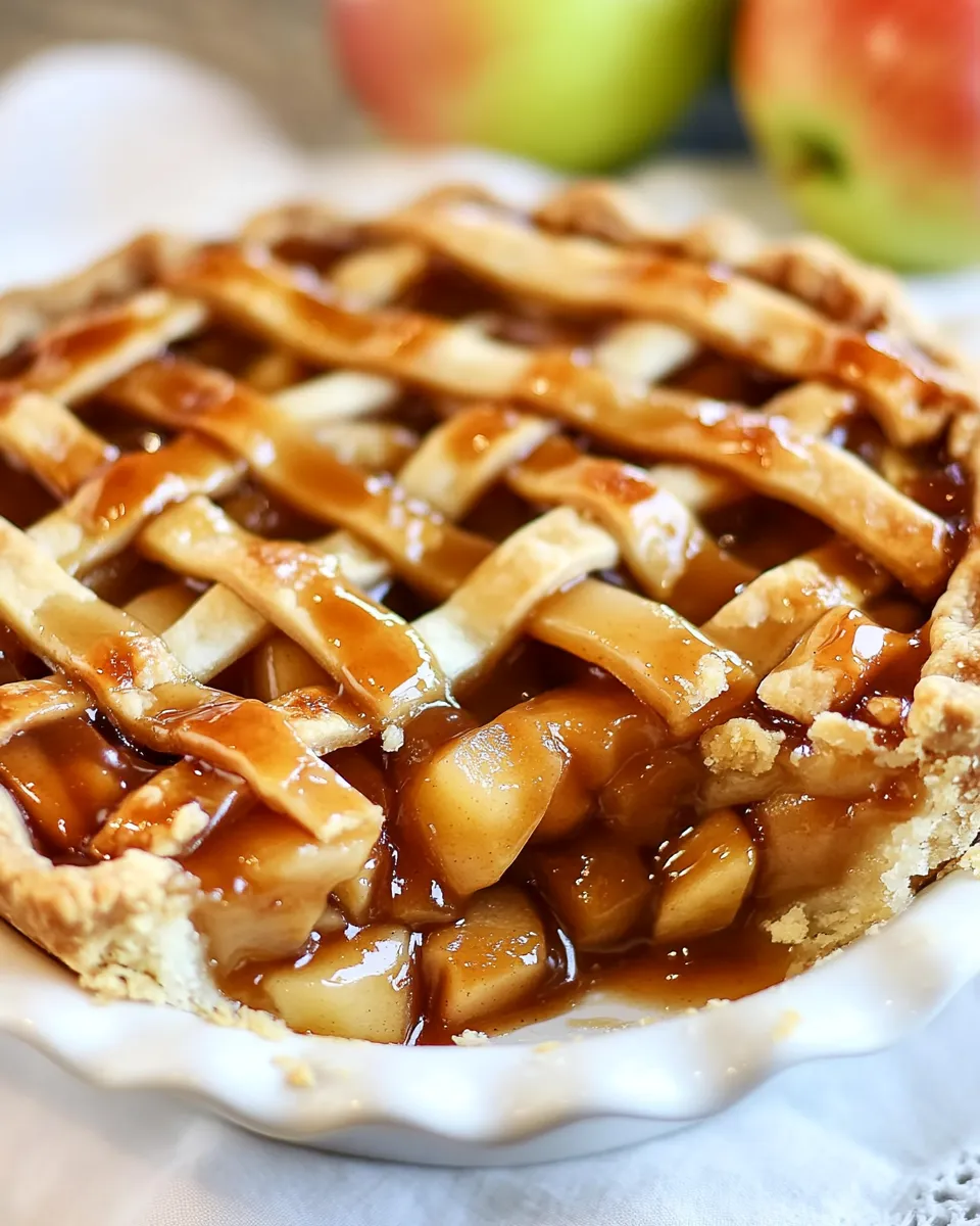 Delicious Caramel Apple Pie food shot