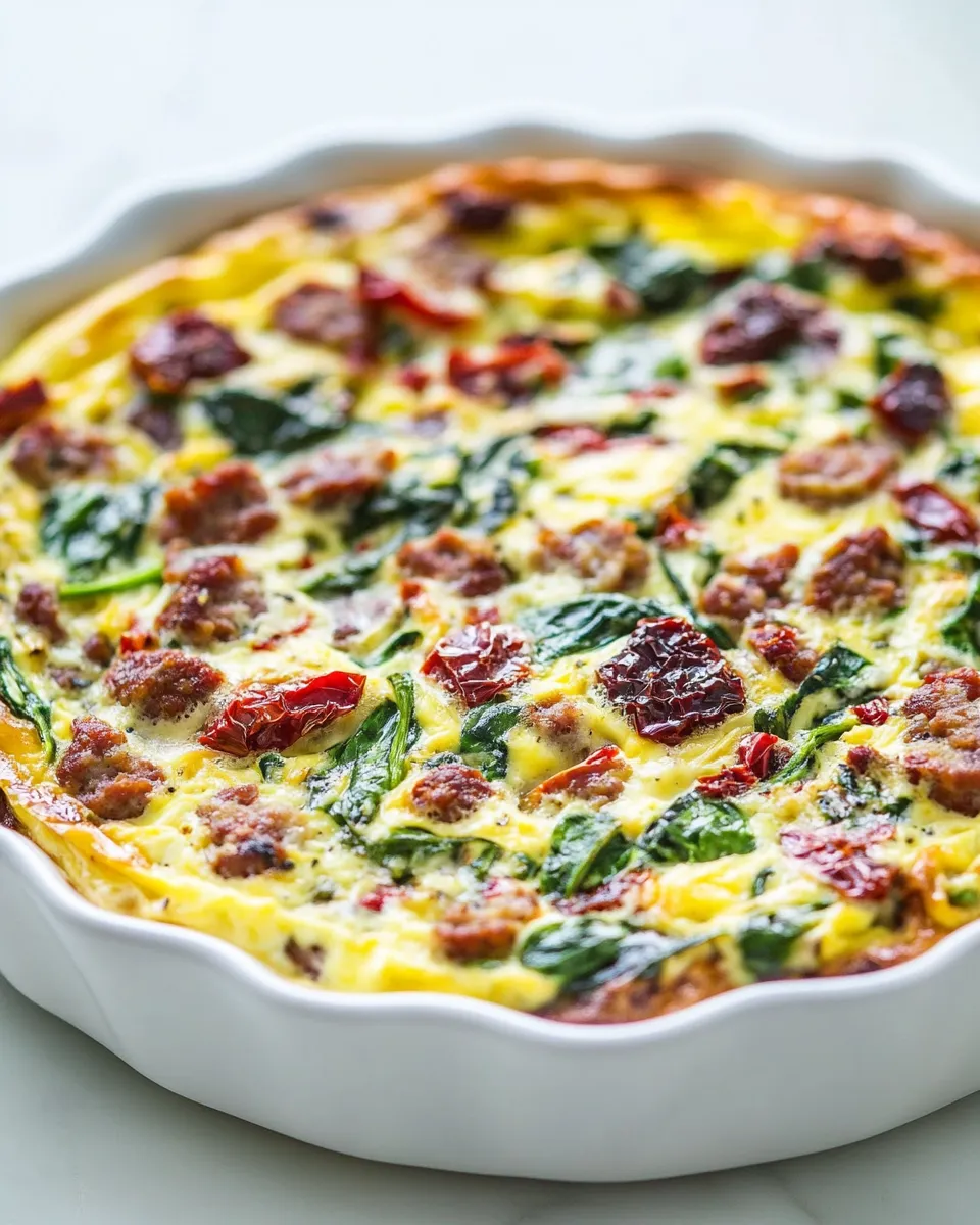 Easy Crustless Quiche Recipe (Spinach, Sausage, and Sun-Dried Tomatoes) dish photo