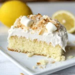 Homemade Easy Lemon Cake with Marshmallow Frosting + Toasted Coconut. recipe photo