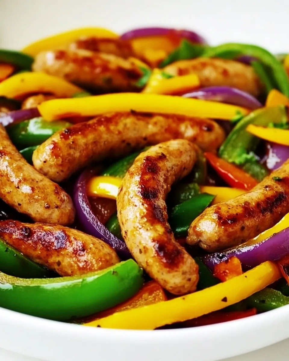 Quick Easy Turkey Sausage with Peppers & Onions food shot