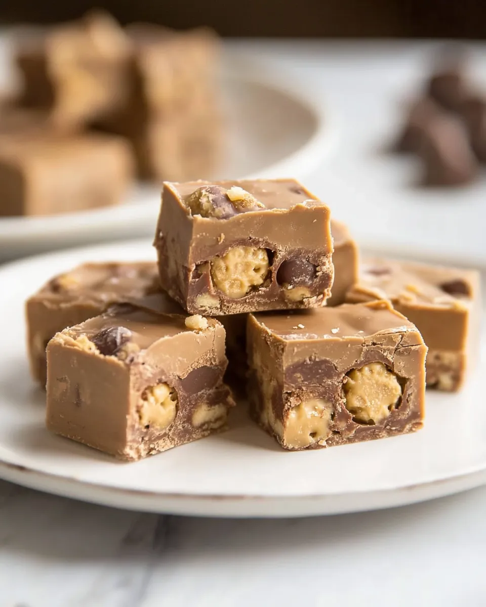 Easy Fudge with chocolate malt balls food shot