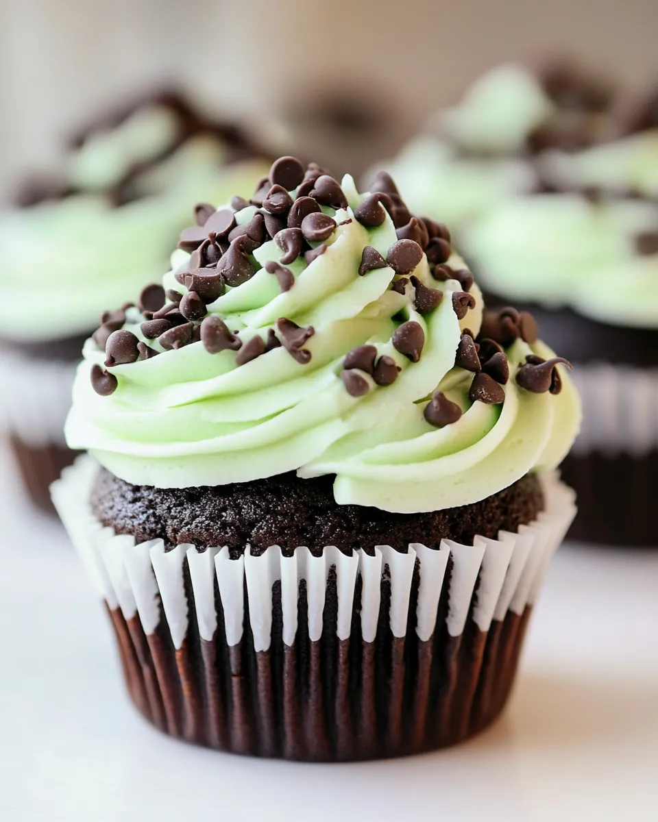 Delicious Mint Chocolate Chip Cupcakes food shot