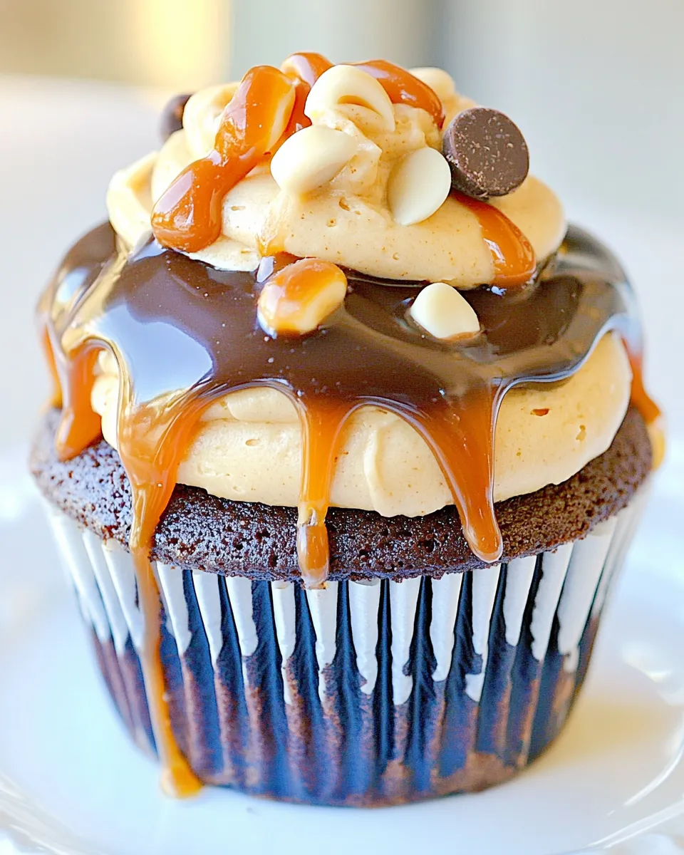 Classic Peanut Butter Caramel Chocolate Cupcakes image