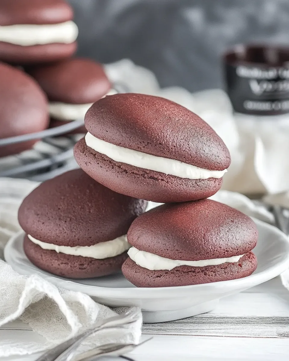 Delicious Red Velvet Whoopie Pies food shot